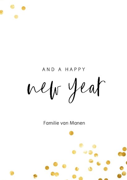 Kerstkaart handgeschreven tekst en gouden confetti 3