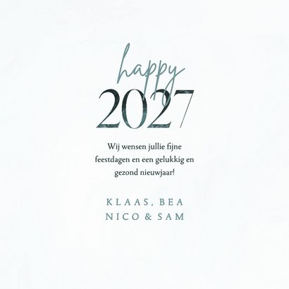 Kerstkaart happy 2027 lichtblauw met sneeuwvlokken 3