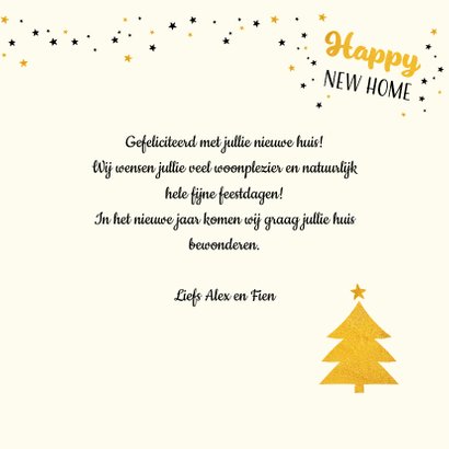 Kerstkaart happy new home met goudkleur accenten 3