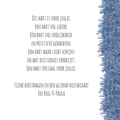 Kerstkaart hart en label blauw 3
