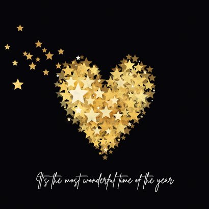 Kerstkaart hart van sterren in goud 2