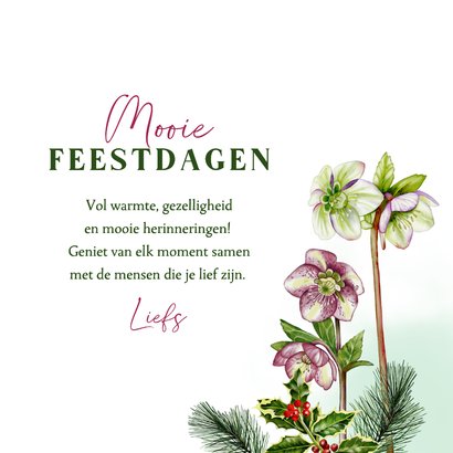 Kerstkaart helleborus met hulsttakken 3