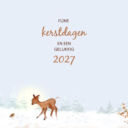 Kerstkaart hertjes en roodborst in de sneeuw 3