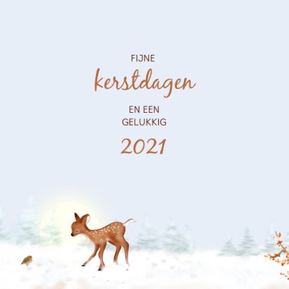 Kerstkaart hertjes en roodborst in de sneeuw 3