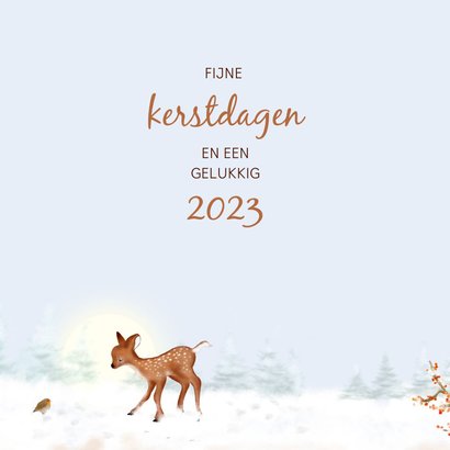 Kerstkaart hertjes en roodborst in de sneeuw 3