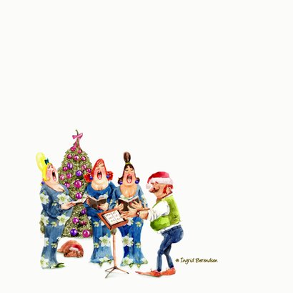 Kerstkaart het dames kerstkoor met dirigent 2