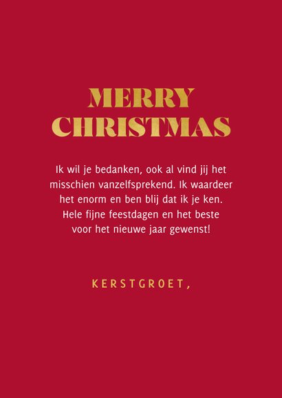 Kerstkaart HO HO HO in goudlook en rood 3