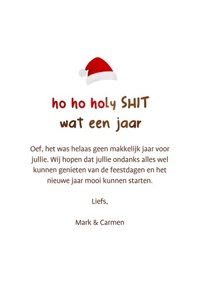 Kerstkaart ho ho holy shit wat een jaar met drol 3