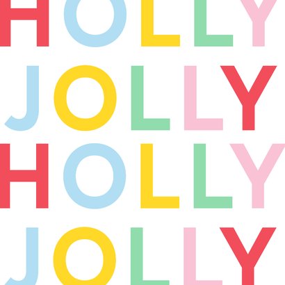 Kerstkaart holly jolly met regenboog typografie 2