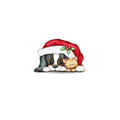 Kerstkaart hond en kat Achterkant