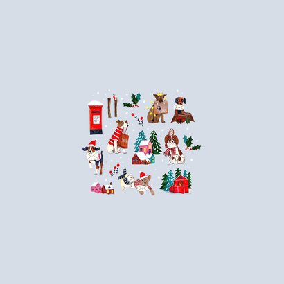 Kerstkaart honden brievenbus kerst illustratie Achterkant