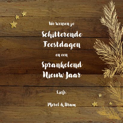 Kerstkaart hout goud chique met eigen foto 3