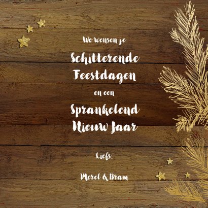 Kerstkaart hout goud chique 3