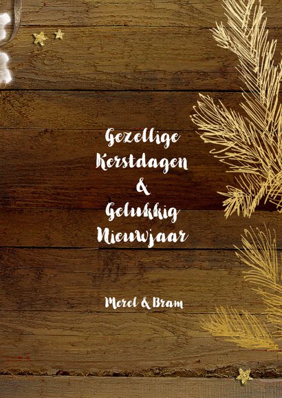Kerstkaart hout goud met eigen foto 3