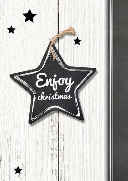 Kerstkaart houten achtergrond met ster label 2