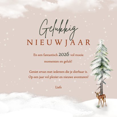 Kerstkaart huisje in winterlandschap met rendier 3