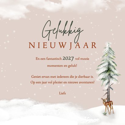 Kerstkaart huisje in winterlandschap met rendier 3