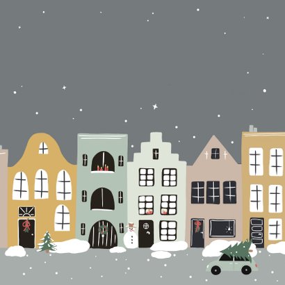 Kerstkaart huizen in wintersfeer Achterkant
