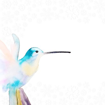 Kerstkaart hummingbird met winterse sneeuw vlokken 2