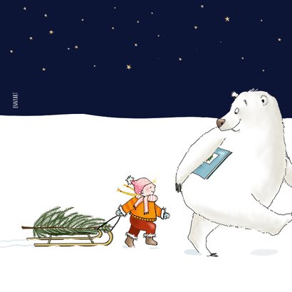 Kerstkaart - IJsbeer en meisje 2