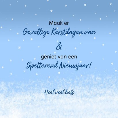 Kerstkaart ijsbeer en pinguïn schaatsen in de sneeuw 3