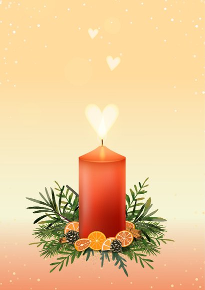 Kerstkaart illustratie brandende kaars met lichtgevend hart 2