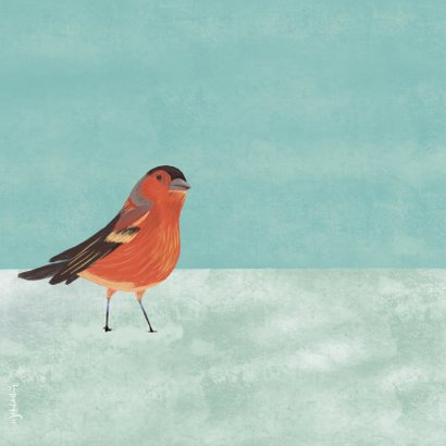 Kerstkaart illustratie vogeltje in sneeuw 2