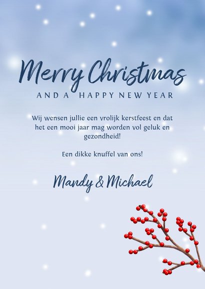 Kerstkaart illustratie vosje met hulst besjes 3