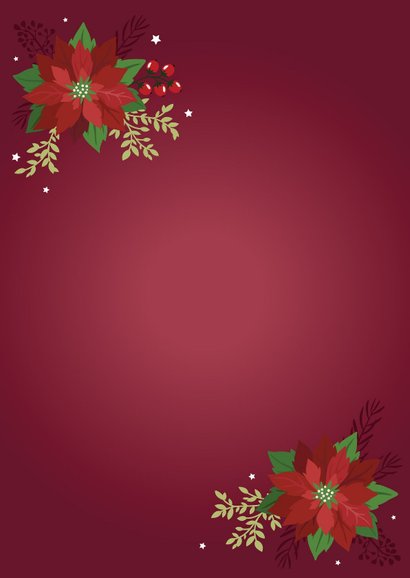 Kerstkaart 'joy' bloemen en planten in klassieke kleuren Achterkant