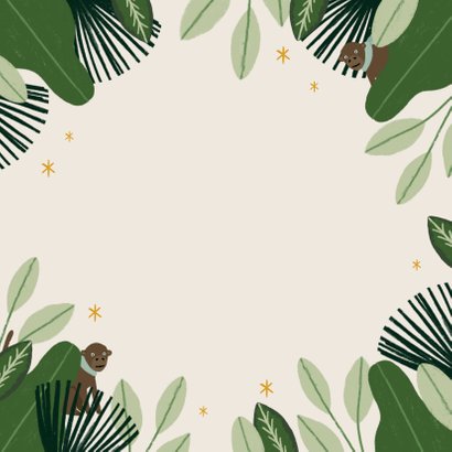 Kerstkaart jungle bells met foto en aapjes Achterkant