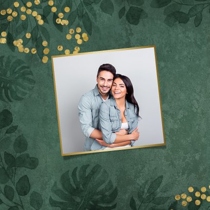 Kerstkaart jungle botanisch goud confetti stijlvol 2