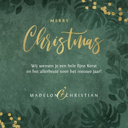 Kerstkaart jungle botanisch goud confetti stijlvol 3