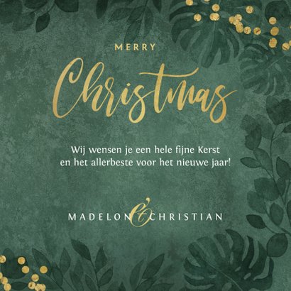 Kerstkaart jungle botanisch goud confetti stijlvol 3