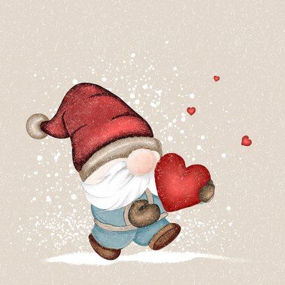 Kerstkaart kabouter draagt hart 2