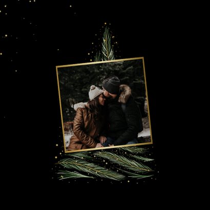 Kerstkaart kader van dennen met grote foto 2