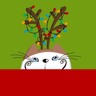 Kerstkaart kat als rendier 2