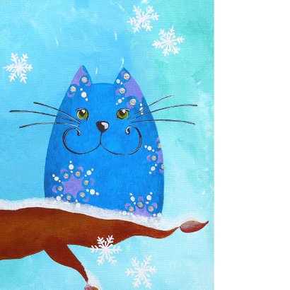 Kerstkaart kat en vogeltje in de winter 2