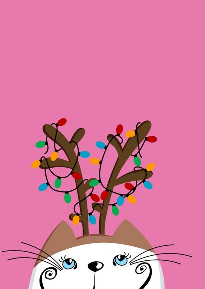 Kerstkaart Kat met gewei 2