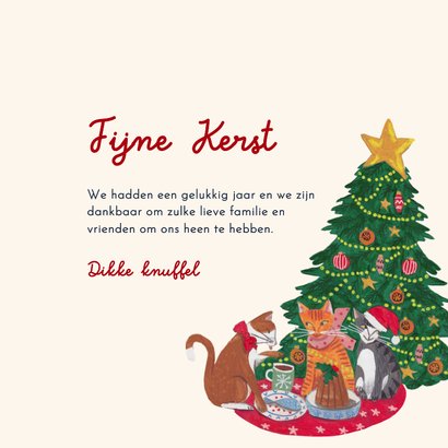 Kerstkaart katten gezellig bij de kerstboom  3