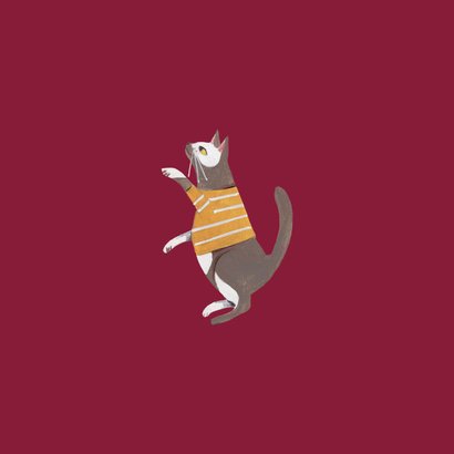 Kerstkaart katten gezellig bij de kerstboom  Achterkant