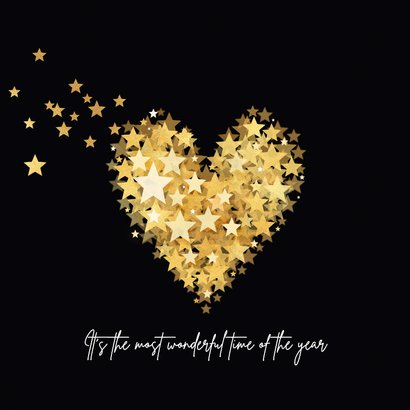 Kerstkaart kerst hart sterren sprankelend goud 2