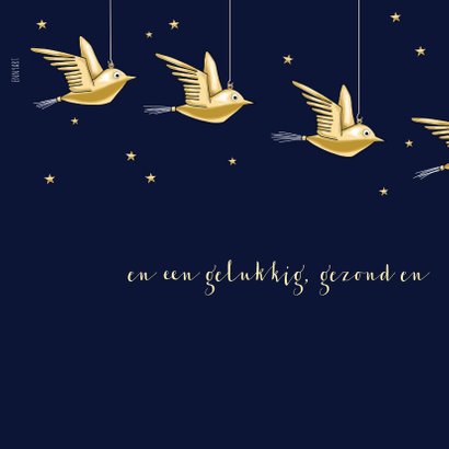 Kerstkaart - kerstbal met gouden vogeltje 2