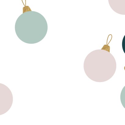 Kerstkaart kerstballen talen goud pastel Achterkant