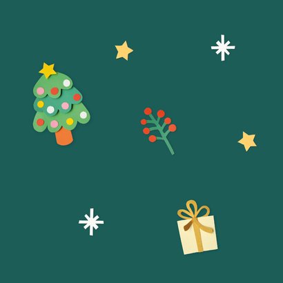 Kerstkaart kerstbomen en cadeautjes donkergroen 2
