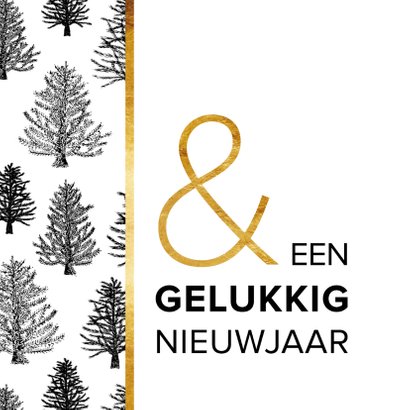 Kerstkaart kerstbomen goud 2