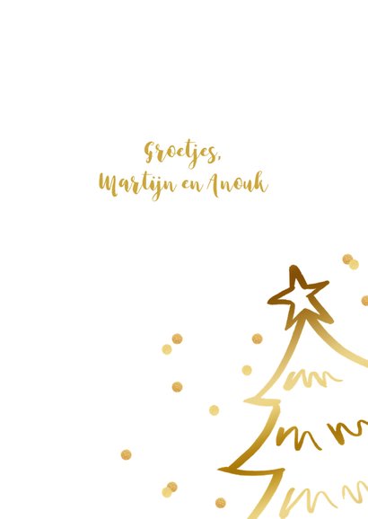 Kerstkaart kerstboom confetti goudlook wit 3