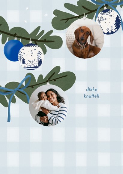 Kerstkaart kerstboom fotocollage kerstballen strikken 2