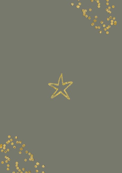 Kerstkaart kerstboom fotocollage sterren confetti goud Achterkant