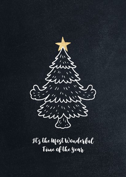 Kerstkaart kerstboom goud op krijtbord 2