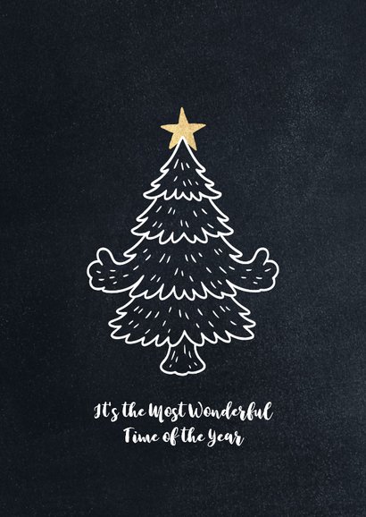Kerstkaart kerstboom goud op krijtbord 2